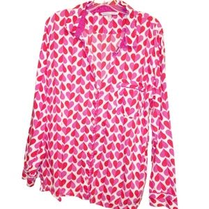 Victoria's Secret Heart Printed Button Front Top L